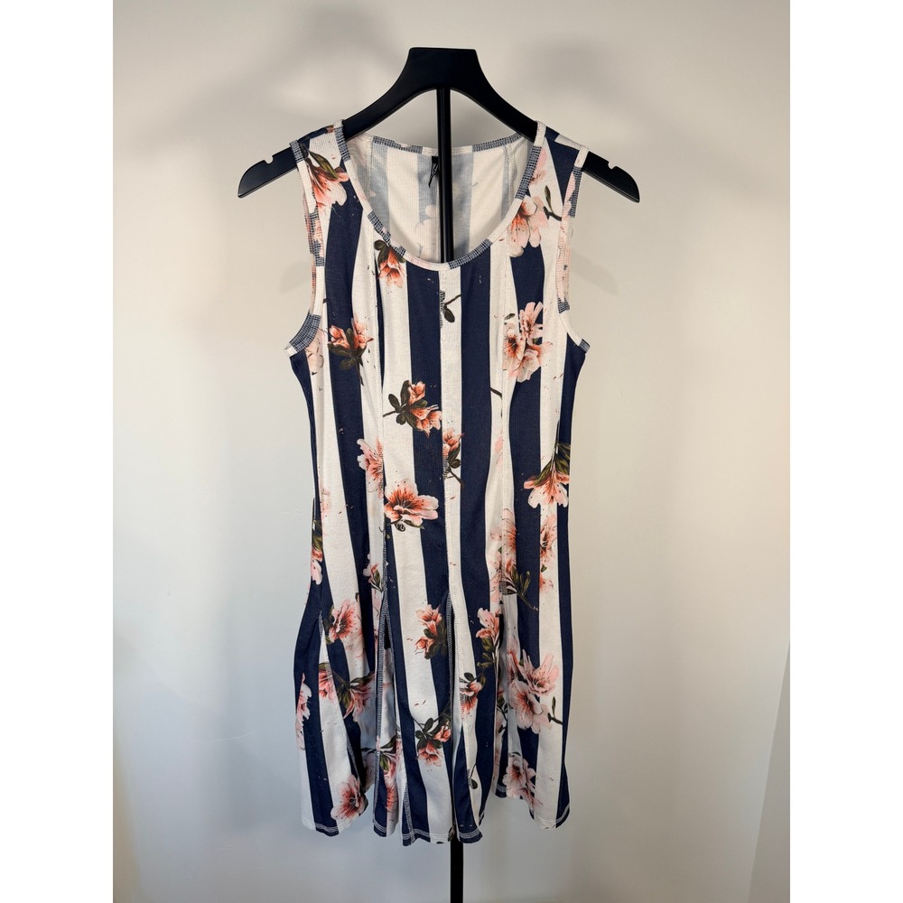 Lanca Perfume Floral Striped Ribbed Mini Dress Navy White Pink Size G Brazil